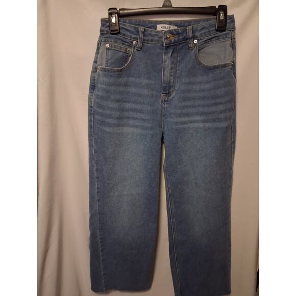 HDLTE Women Capri Jeans Raw Hem Mid Wash 5 Pockets Size S - Picture 1 of 9